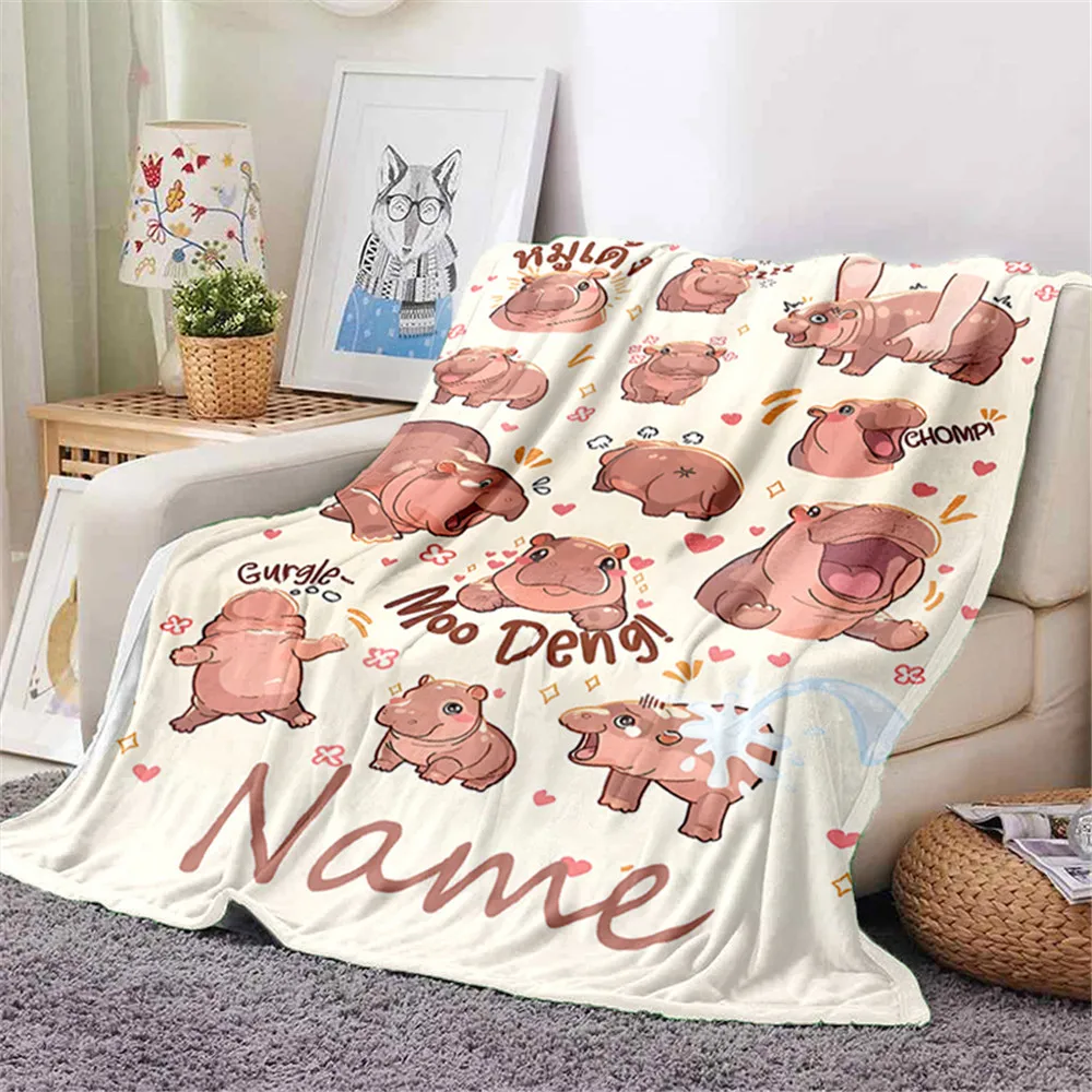 اسم مخصص بطانية فلانيل فرس النهر الكرتونية، بطانية ناعمة، مناسبة للأريكة والسرير وأعياد الميلاد والأطفال والأصدقاء والهدايا #3