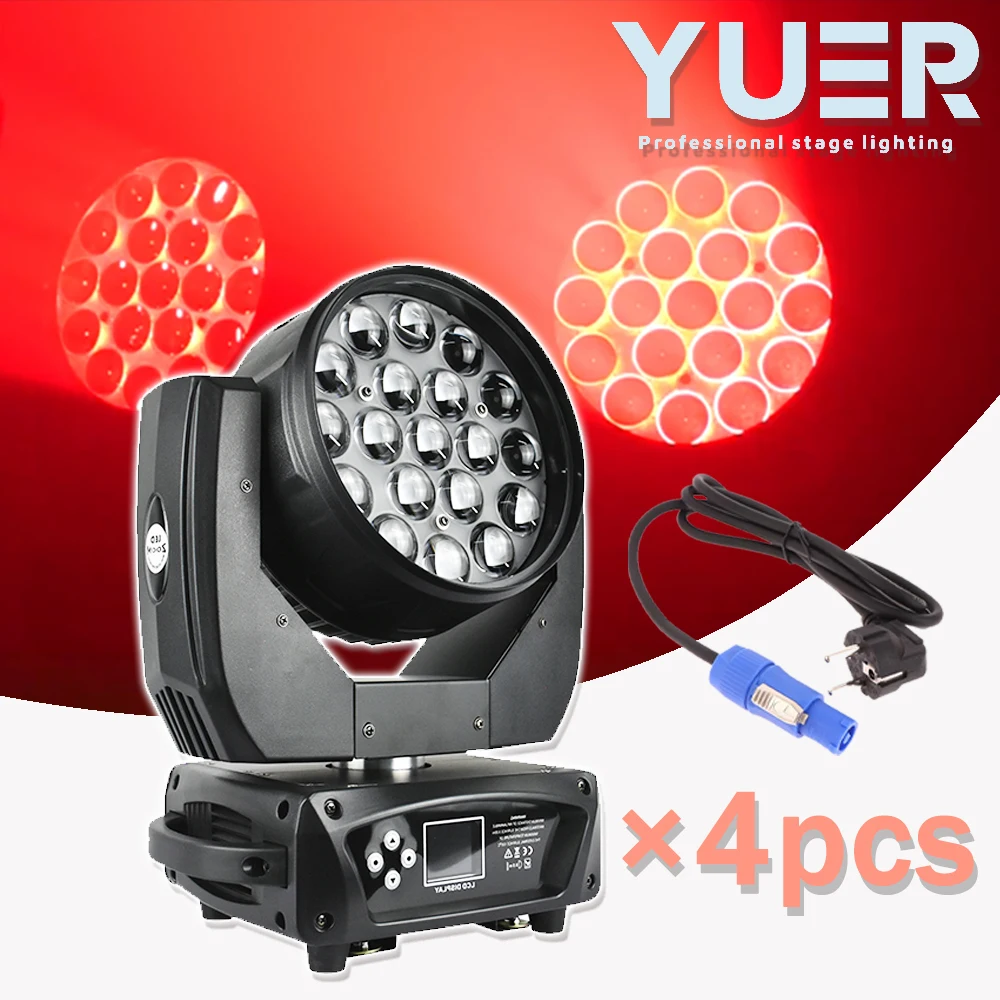 4pcs/lot 19x15W Moving Head Light Beam Wash Zoom for Stage Lighting Effect RGBW 4in1 LED DMX Control for Dj Disco Nightclub