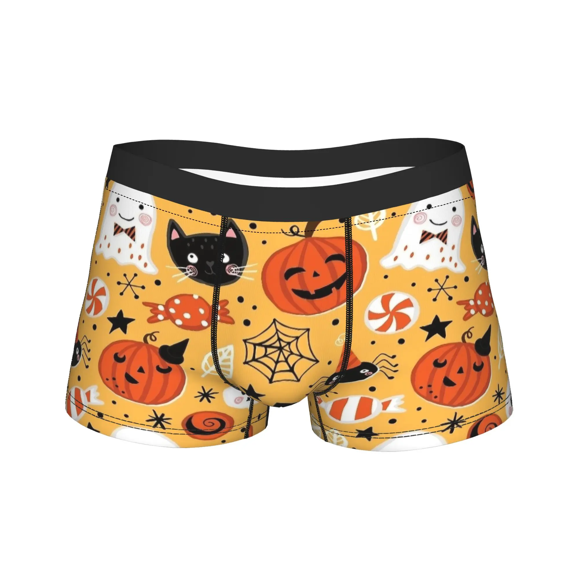 Men Cute Halloween Cartoon Ghost Pumpkin Long Underwear  Humor Boxer Briefs Shorts Panties Male Mid Waist Underpants M-XXL