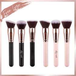 Single Powder Makeup Brush Blush Custom Logo Bronzer Soft Bristles Vegan Flat Contour Brush Basic Black Pink Rose Gold