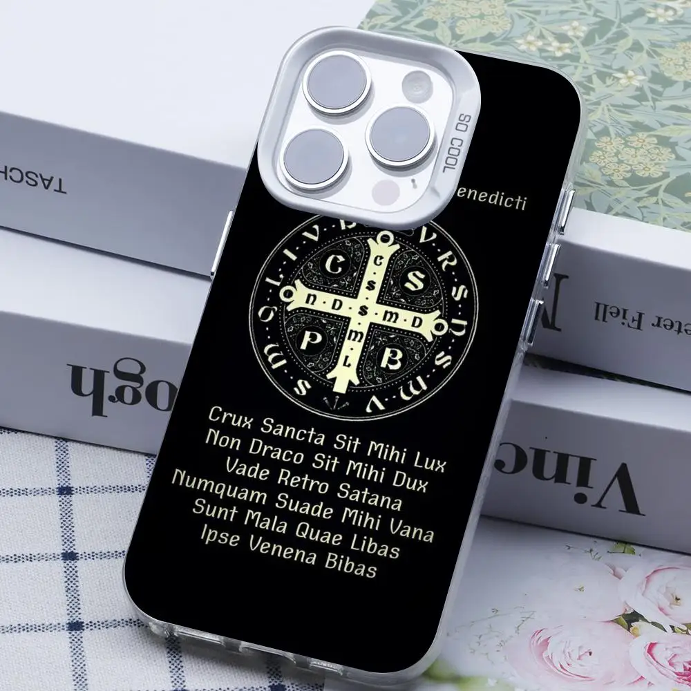 

Saint Benedict Medal Phone Case for iPhone 17 16 15 14 13 12 11 X XR XS Air Pro Max Plus White Colorful Silver Cover