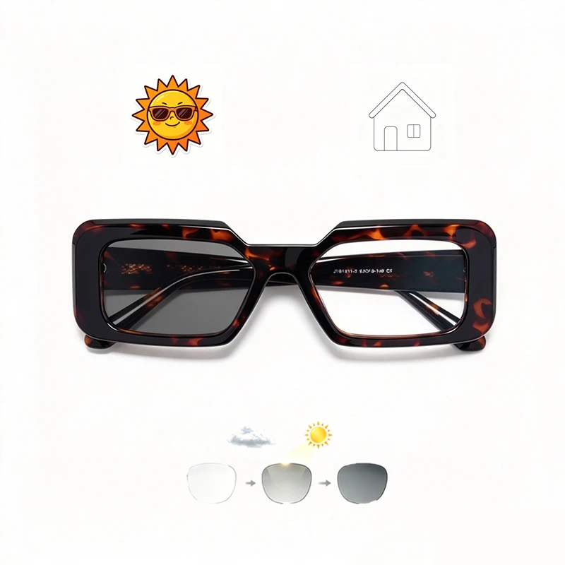 Myopia glasses tortoiseshell thick rectangular photochromic myopia glasses neutral prescription glasses anti blue light