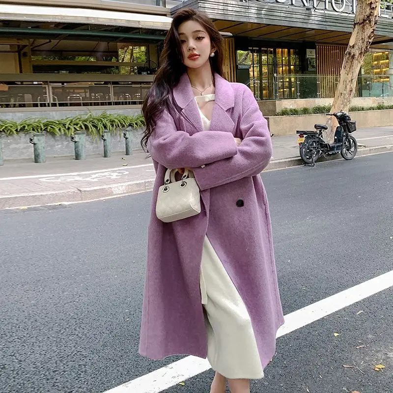 2024 Autumn/Winter New Women\'s Woolen Coat Loose Commuter Casual Splice Oversize Double Sided Woolen Coat