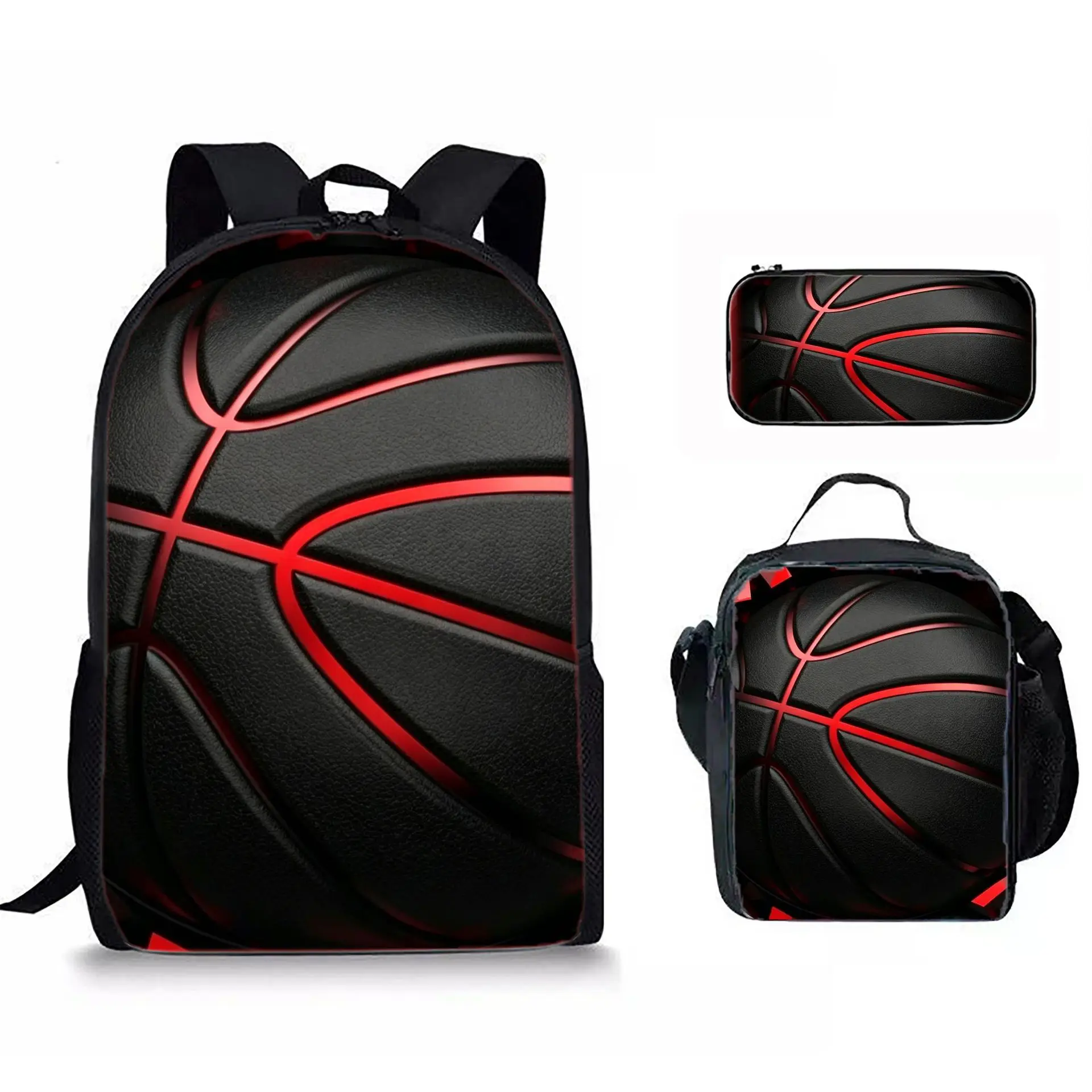 Basketball Pattern Boys Backpack School Bag Computer Backpack Boys Girls Travel Rucksack Backpack with Lunch Bags,Pencil Bags