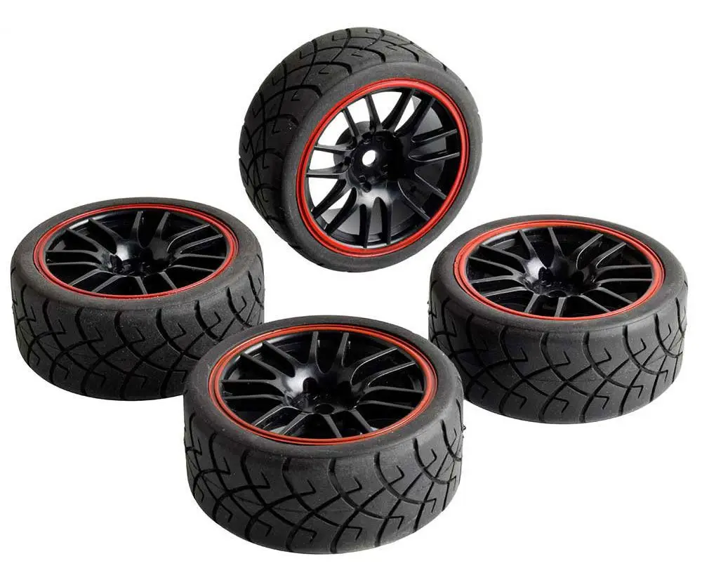 HPI RS4 1/10 Scale RC Drift Car Tire - High Performance 6062-6090 Tread Radial Slick Tires with Hubs, Upgrade Parts for Racing