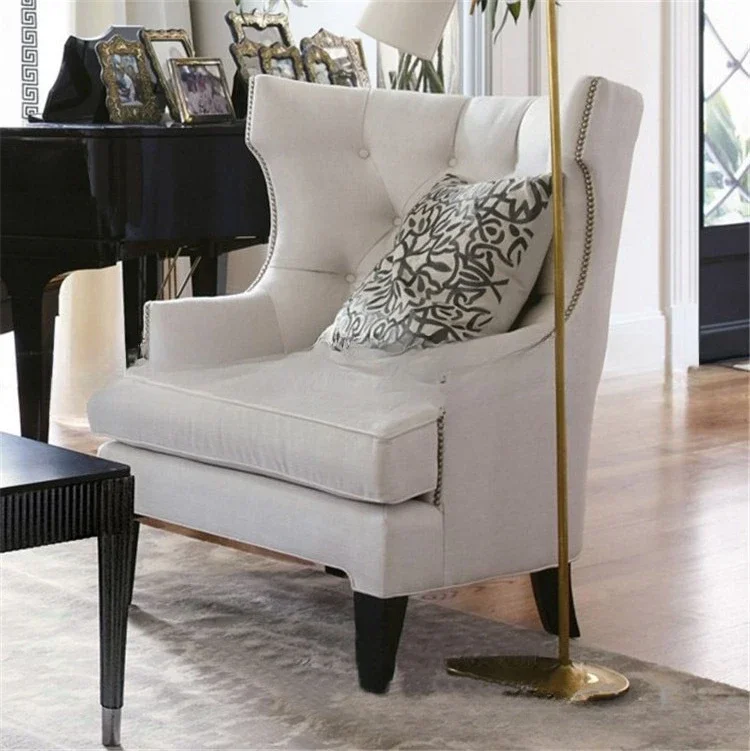 American fabric single sofa furniture living room soft bag pull button sofa chair hotel cafe leisure sofa
