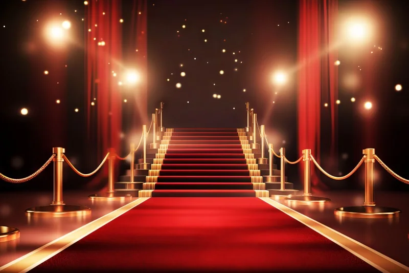 Sfondo Hollywood Per Feste Di Compleanno – Tenda Rossa Con Tappeto Popcorn, Scenografia 210x150 Cm