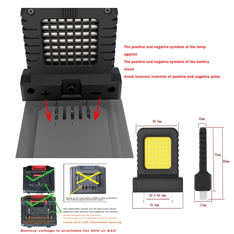 

1PCS ABS Work Light Power Tool Accessories 14W LED Work Light For Various General-Purpose Mak And Other 20V-21V Li-ion Battery
