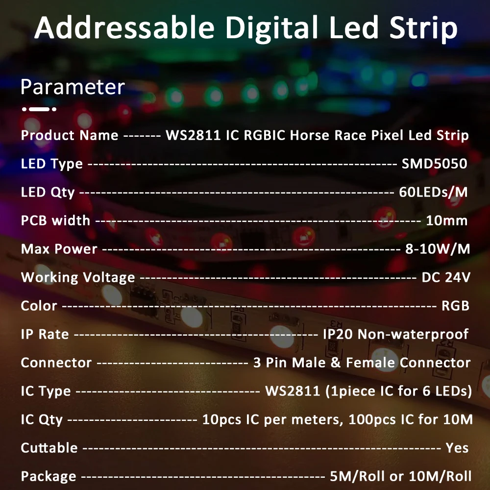 Imagem -03 - Luzes Led Strip para Decoração do Quarto Rgb ic Horse Running Water Flowing Lights Fita de Diodo de Fita 5050 24v Ws2811 5m 10m 15m 20m