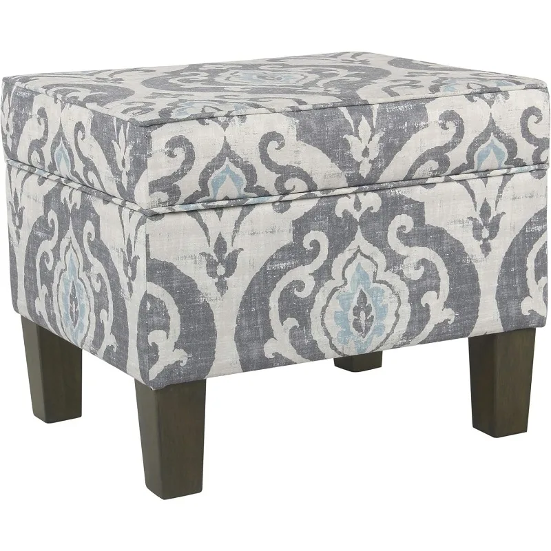 

Upholstered Modern Rectangular Storage Ottoman | Hinged Lid Ottoman with Storage for Living Room & Bedroom, Suri Blue