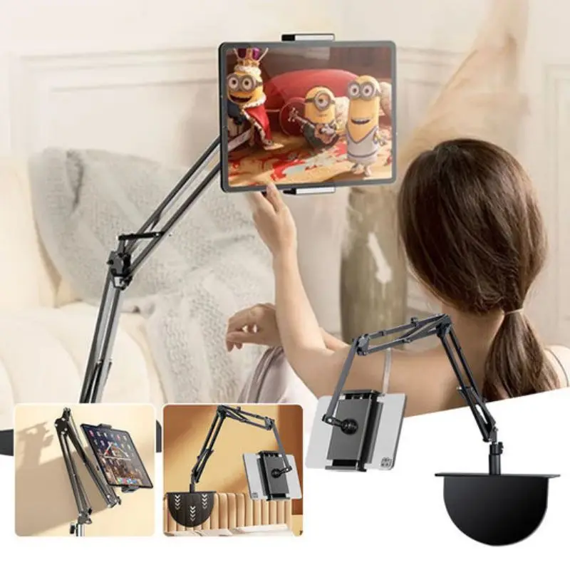 Retractable Hidden Bedside Phone Tablet Holder 360° Flexible Desktop Phone Holder Metal Cantilever Bed Desk Tablet Stand