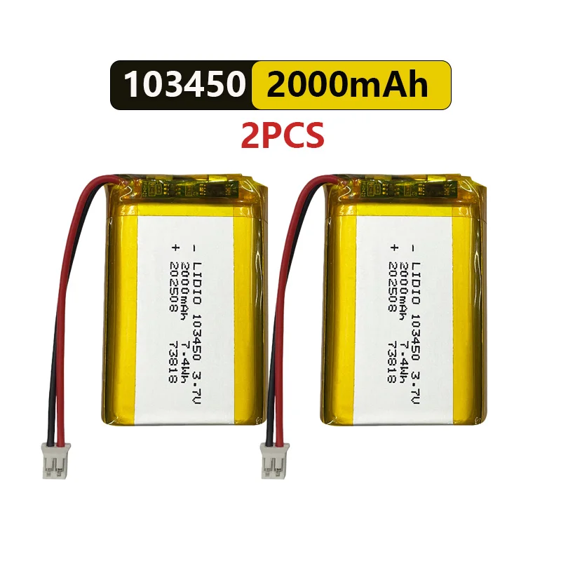 103450 3,7V Li-Po Akku 2000mAh mit JST PH 2,0mm Anschluss für GPS, Kameras & MP3-Geräte