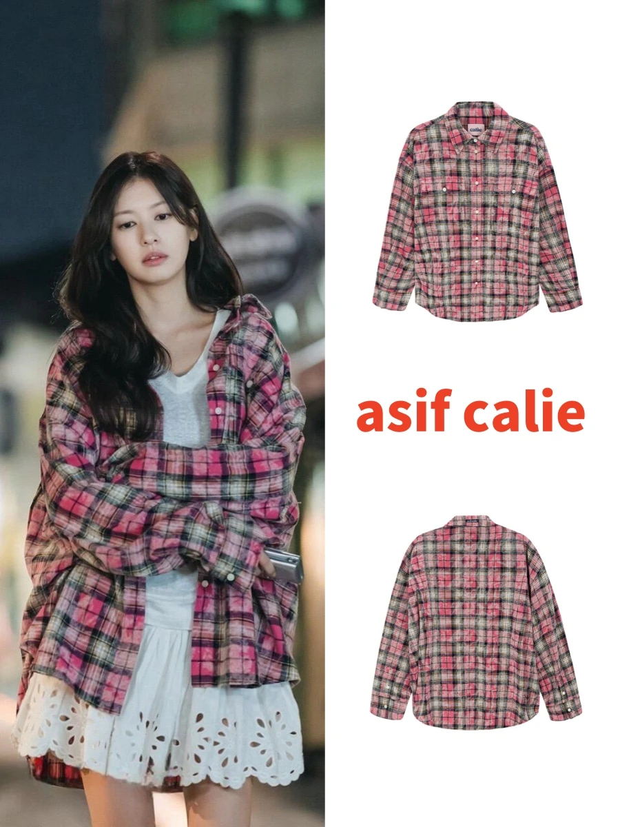 

Gold Wen Ting Ning Zhuo Asialie Plaid Loose Waed Vintage irt Women Casual Sle Long Sve Collar Regular Fit