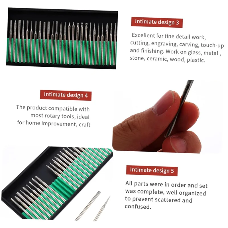 Brocas frescas de 60 peças para ferramentas rotativas, acessórios de moagem versáteis para gravação, escultura, polimento e acabamento