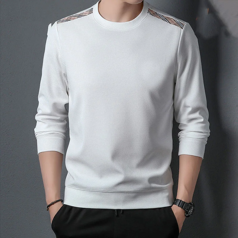 2023 New Spring and Autumn Fashionable Trend Simple Round Neck Casual Loose Oversized Thin Long Sleeve Men's Waffle Sweater