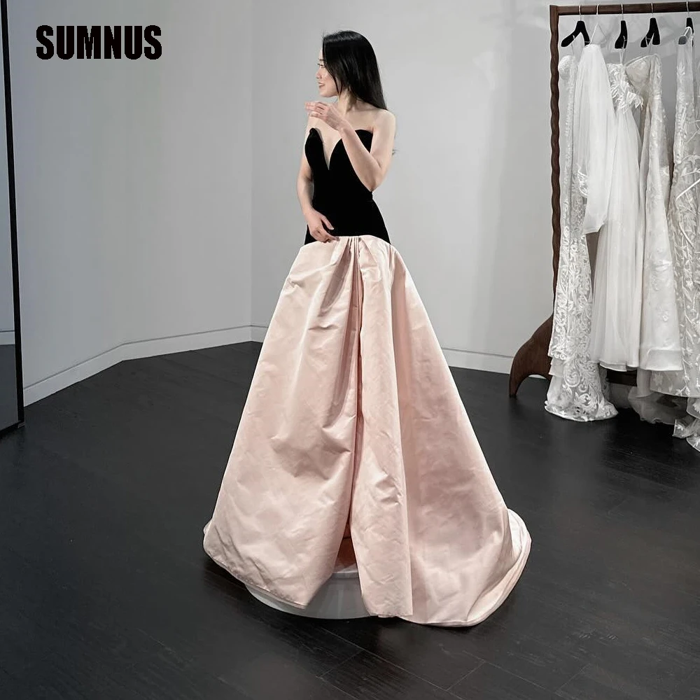 SUMNUS Elegant Rose Pink Velevt Formal Evening Dresses Black Prom Party Dress Sweetheart Sleeveless A Line Event robe de mariée