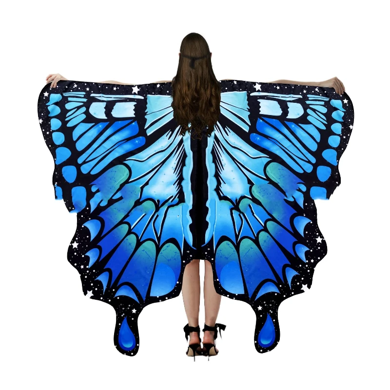 Butterfly Wings Shawl Colorful for Adult Girl Halloween Fairy Cape For Festival Party Dress Up Cloak Carnival Costume Accessory
