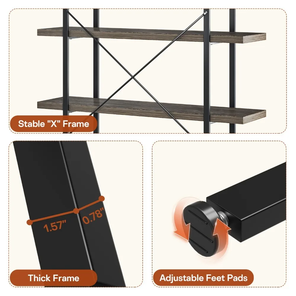 6 Tier Book Shelf, 47'' Wide Wood Industrial Bookshelf, 120lbs Shelf Capacity, Open Storage Shelves, 80'' Tall, Customized