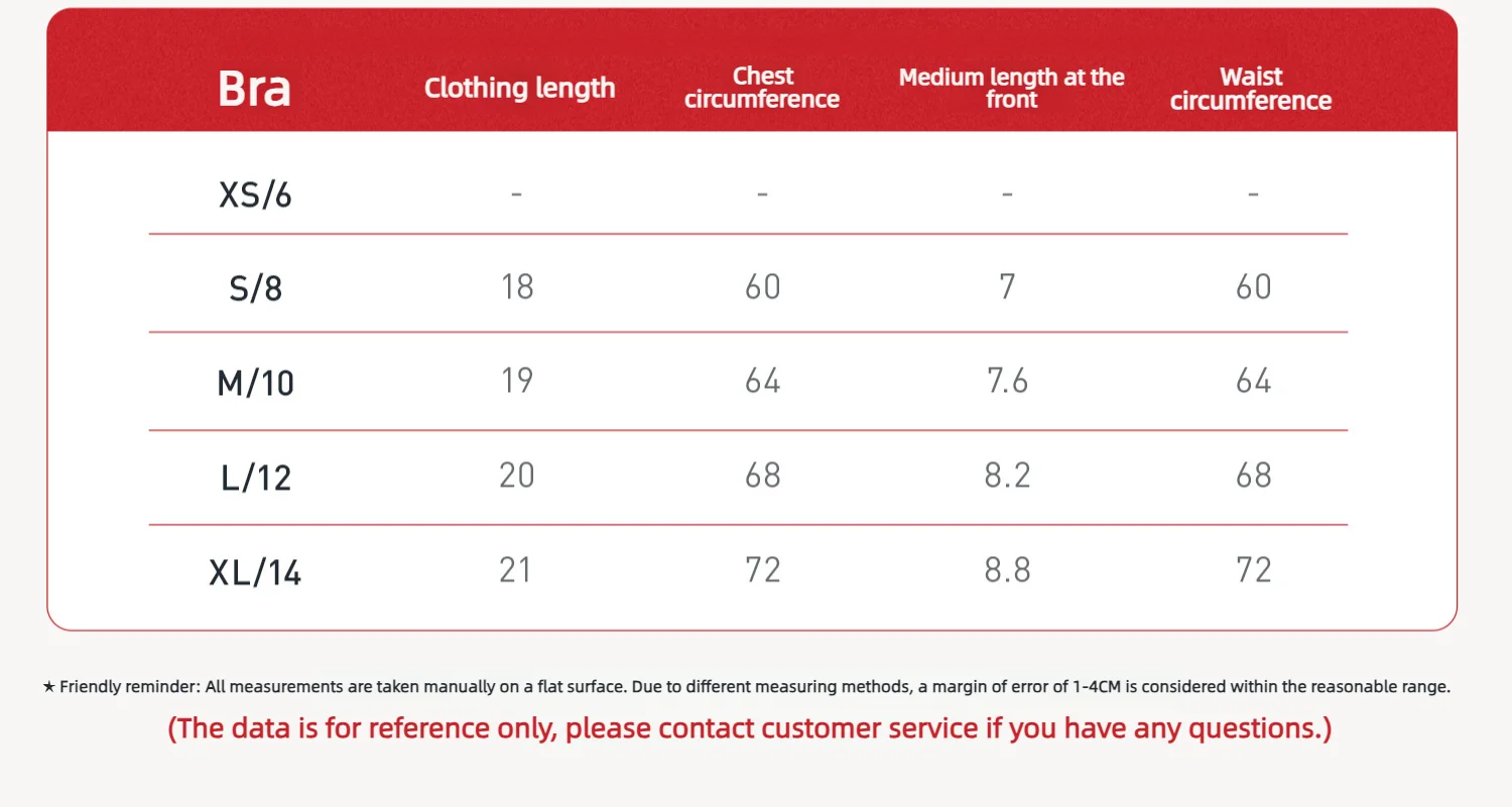 Size chart and fit details