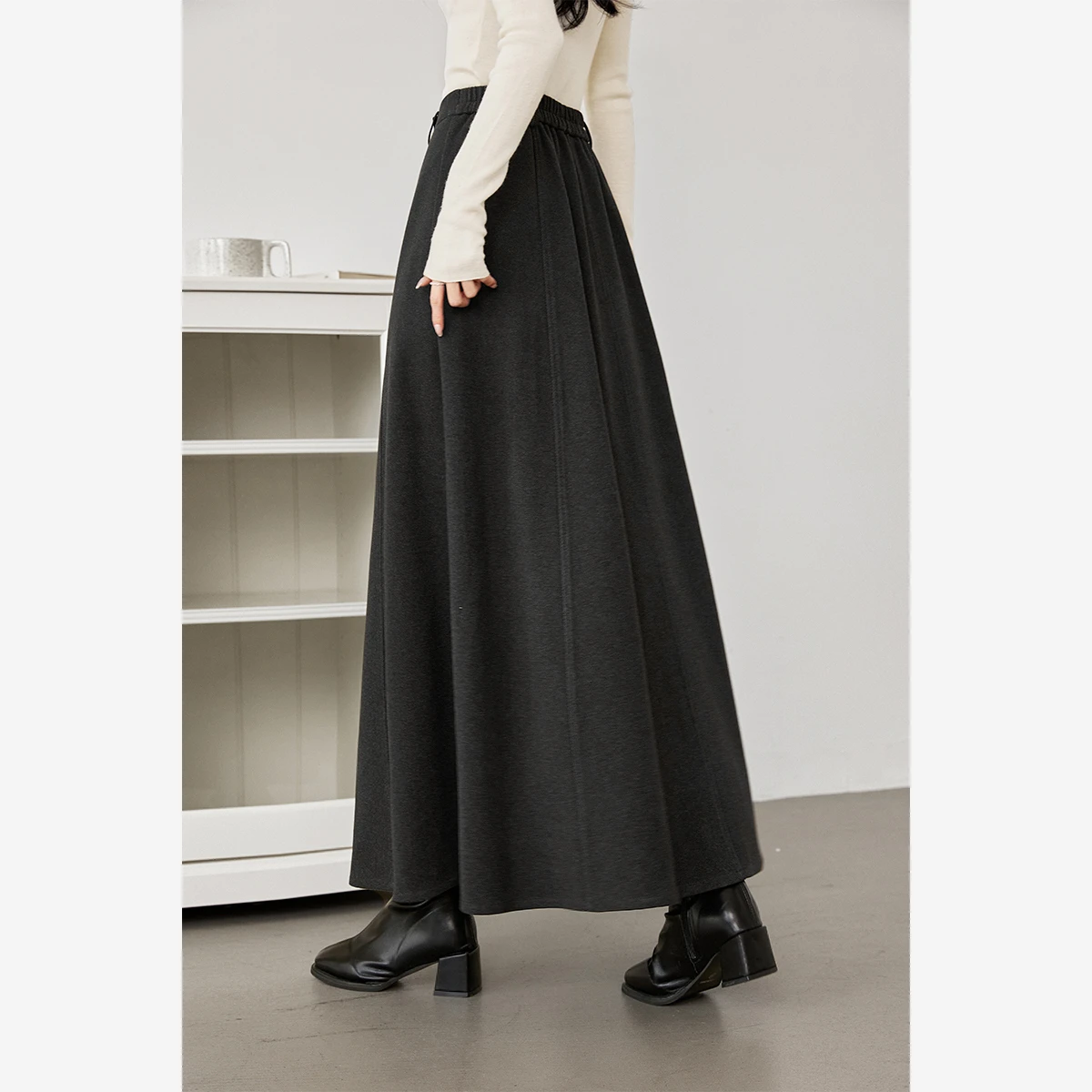 VIMLY femmes épais laine a-ligne gris jupes bureau dame hiver 2025 décontracté ourlet fendu Midi femme jupe femme vêtements M9136