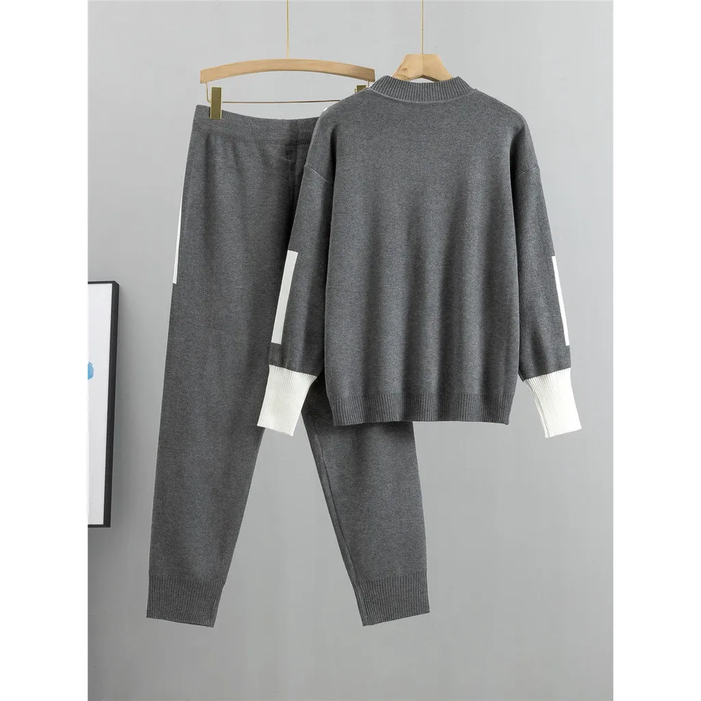 女性のカジュアルなニットのツーピーススーツ,大きいサイズ,ファッショナブルで優雅,新しい,春と秋,2024