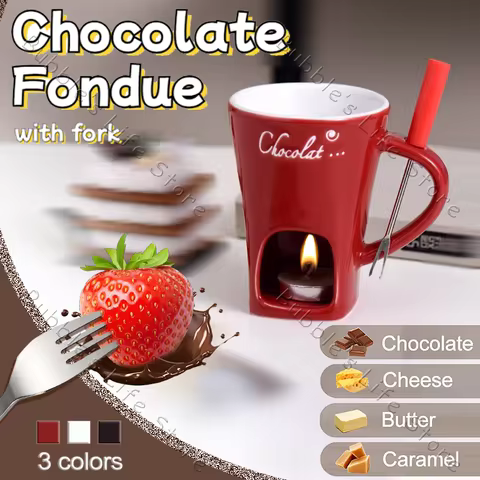 Chocolate Fondue Cup European Candle Cup Ceramic Mugs Heat Melt Cheese Creative Coffee Mug With Fork Christmas Party Date Idea