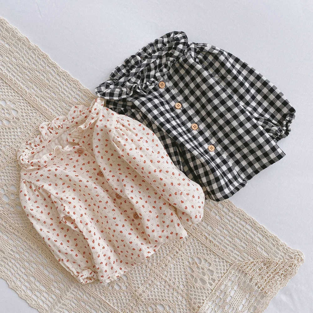 Spring Fashion Muslin Infant Baby Girls Shirt Full Sleeve Toddler Girls Floral Bottoming Shirts Baby Items Newborn Baby Clothes