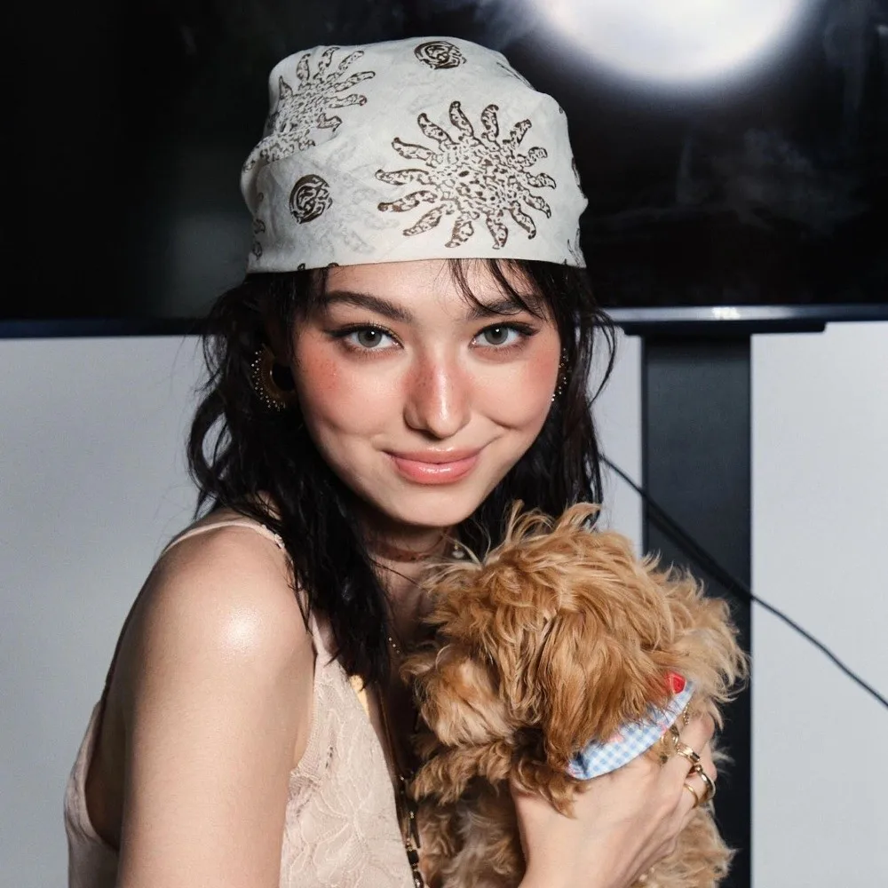 Turban Accessories Flower Square Headscarf Hip Hop Y2K Print Hair Scarf Headband Soft Wrap Punk Bandana Streetwear