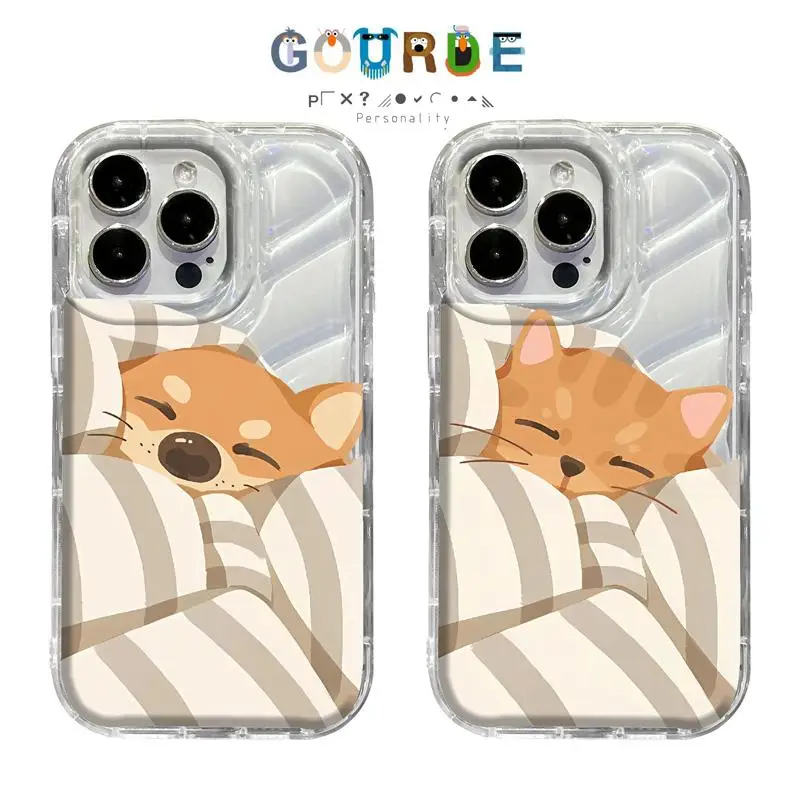 Gourde Cute Couple Casing Sleep Cat  Dog Pattern Phone Case for Iphone 15 14 12 13 11 Pro Max IP 7 8 Plus Iphon X XS XR Xs Max