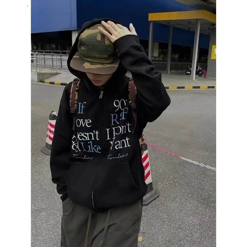 

Harajuku Y2k американская ретро толстовка с длинными рукавами женская толстовка на молнии в стиле панк винтажная повседневная толстовка с буквенным принтом, осень 2023 г.