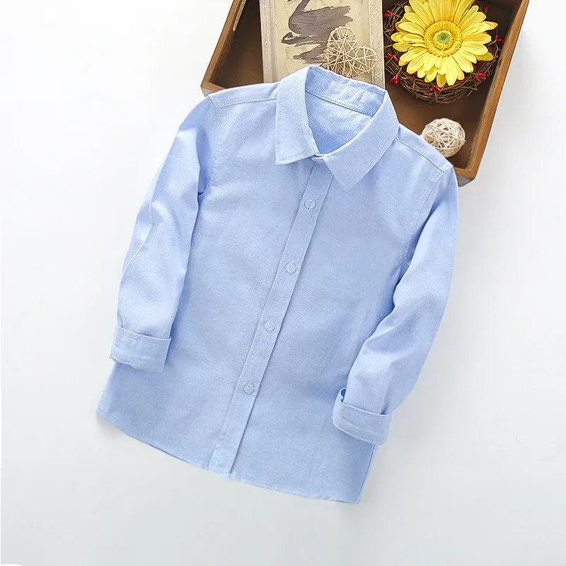 

Boy's Shirts Spring Classic Solid White Tops Cotton Long Sleeve Shirt for 4-14Yrs Autumn Kids Clothes