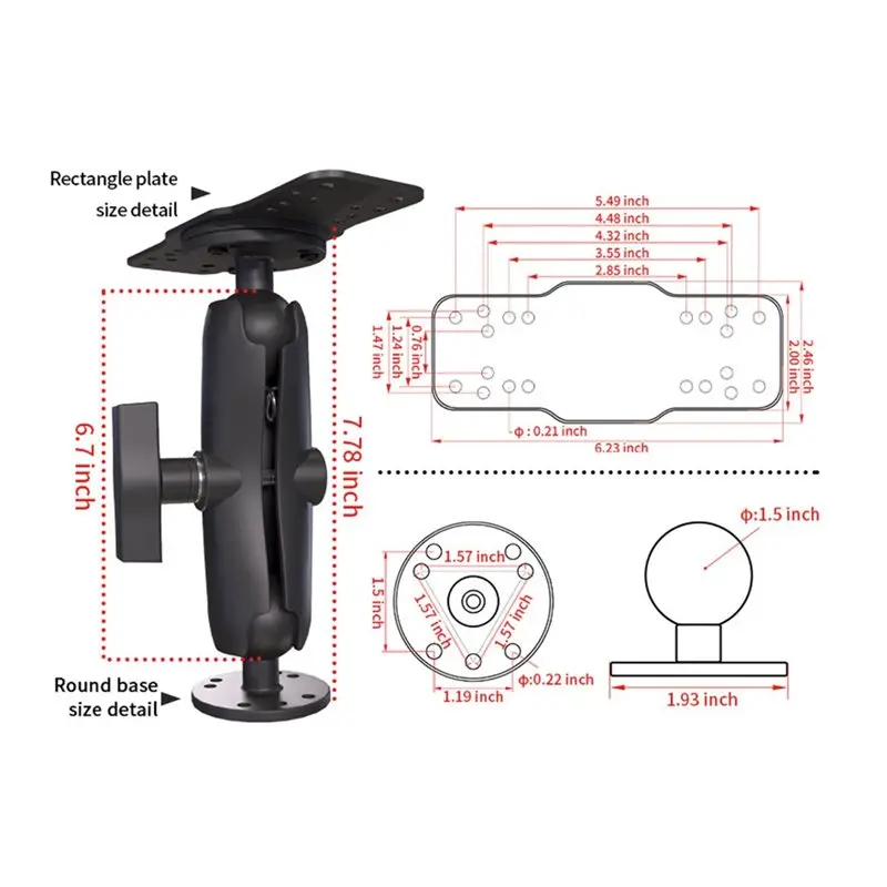 B48B-Fishfinder Aluminum Fish Finder Mount Base Ball-Mount 360 Degree Rotation For Garmin Lowrance Holder - Image 6