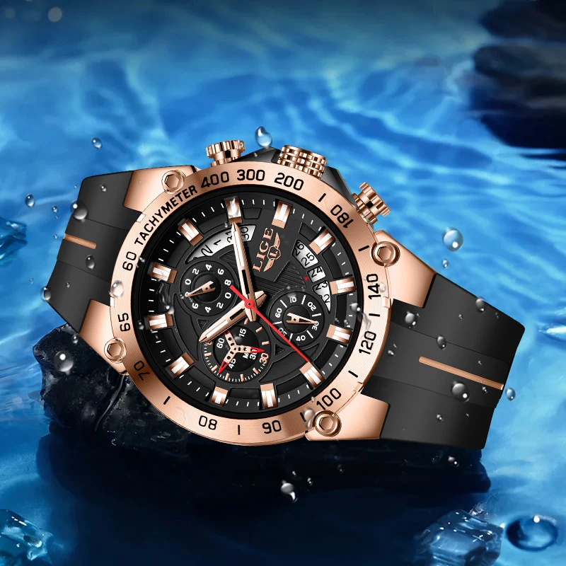 LIGE Original Design Man Watch Fashion Outdoor Casual Sport Military Silicone Auto Date Waterproof Quartz Watches Male Reloj+Box