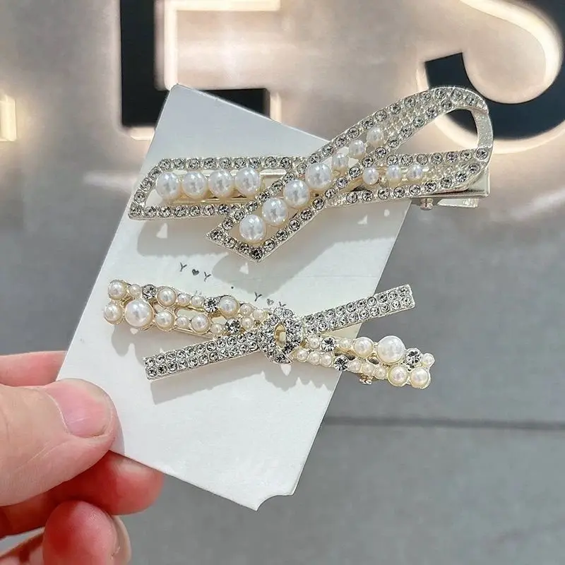 

Luxury Quality Jewelry Crab Hair Pins Summer Pearl Party Hairpin with Rhinestone Bowknot Hair Bands Duckbill Clip Hair Accessory