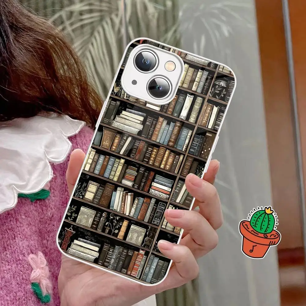 Étagère à livres en verre trempé à motif créatif, pour Iphone 14 13 12 11 Pro Mini XS MAX 14Plus X XS XR Fundas