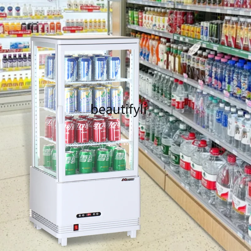 Dessert refrigerated display cabinet, transparent glass on all sides beverage  fresh-keeping stall, small refrigerator