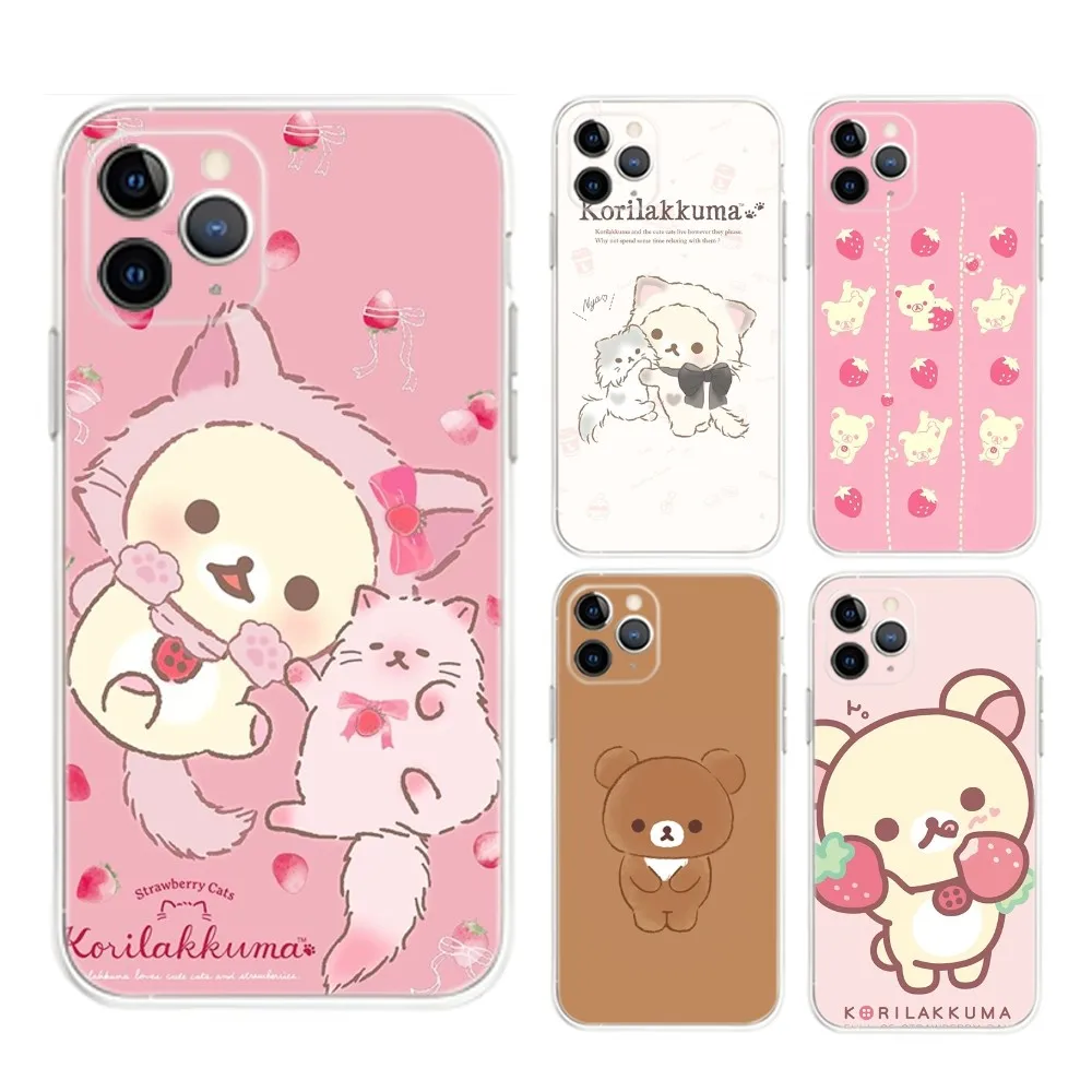 R-RilakkumaS Cute Bear Phone Case For iPhone Apple 16,15,14,13,12,Mini,11,Pro,Max,Plus,X,XR,XS,8,SE,2020,Plus Transparent Cover