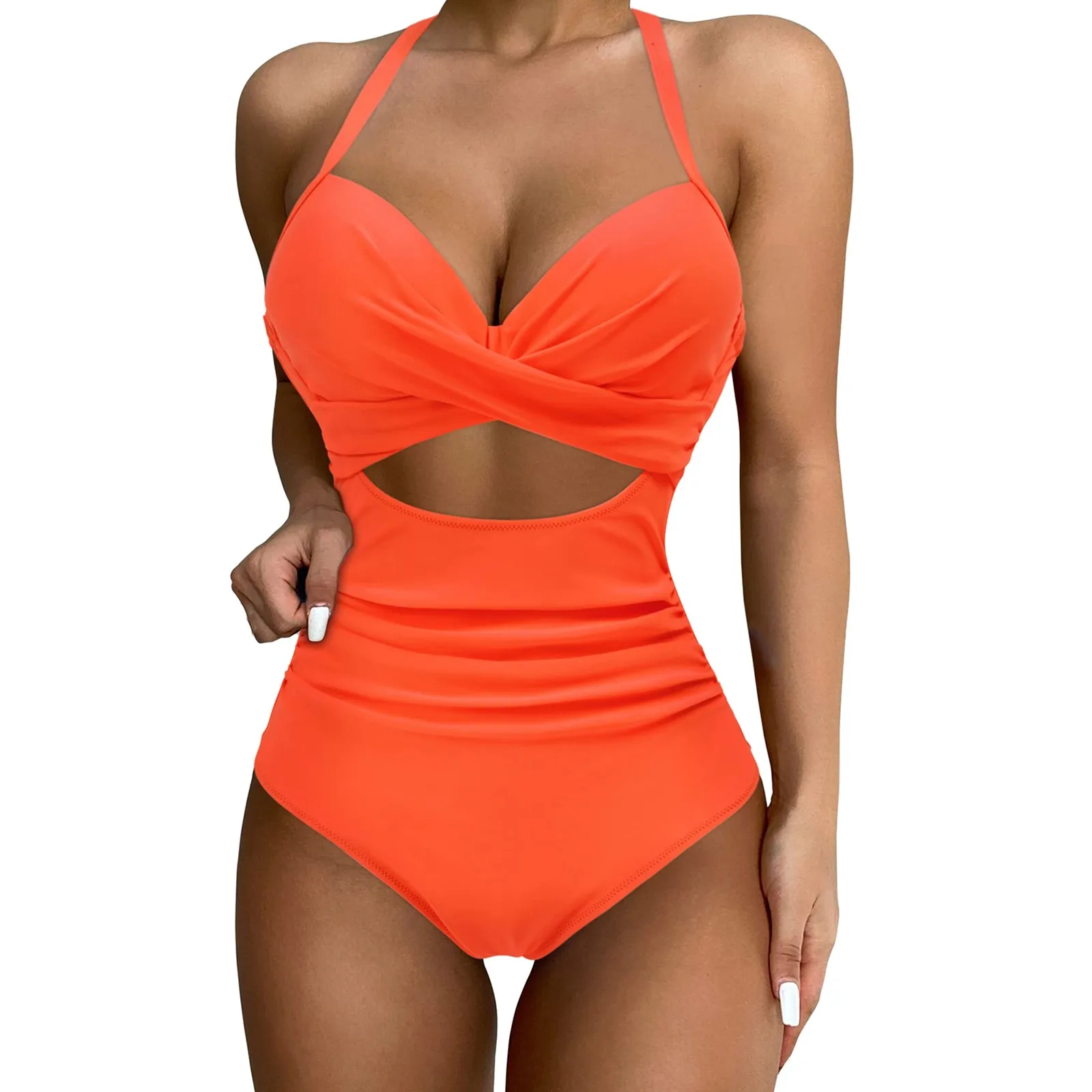 Hanging Neck Women\'S Swimsuit High Waist Front Lace Up Swimsuits Sexy Cut-Out Beach Swimming Wear Summer Swimwear купальник