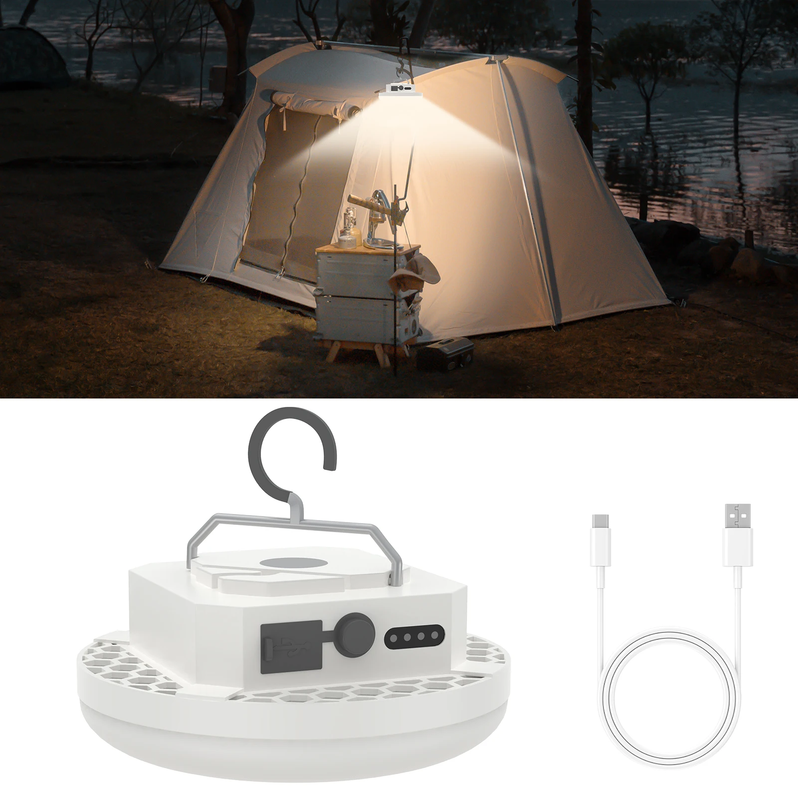 15600MAH Camping Lamp Tent Light LED Rechargeable Portable Hanging Lantern Waterproof Outdoor Flashlight Lights