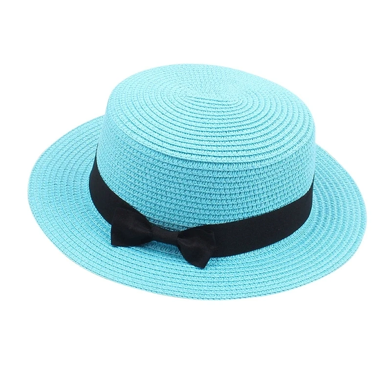 Damen-Sommerhut im britischen Stil, einfacher Strohhut mit kleiner Krempe, koreanischer Stil, Schleifenknoten, flacher Sonnenhut, beliebter Damen-Strohhut – Detail 16