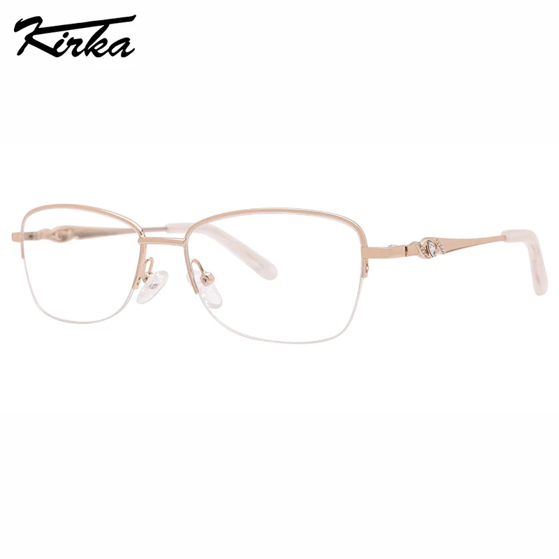 

Kirka Female Eyewear Oval Half-Rim Frames Shine Colors Metal Glasses for Women Gems Eye Shape Temples Optical Frames MW1061