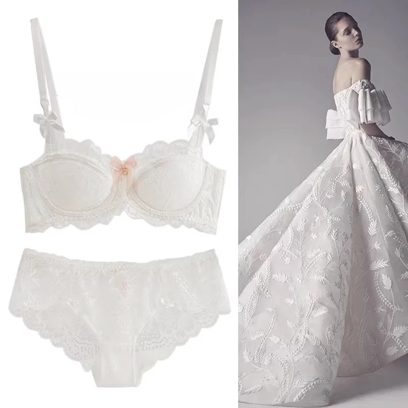 French Pure Desire Bralette AB Cup, kabelloses Spitzen-BH-Set, kleine Büste, Push-Up, Komfort, molliges Mädchen, Schleifen-Design, dünne Falte, Übergröße