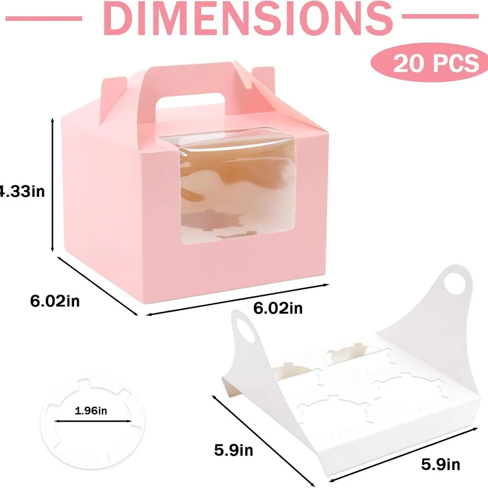 Donut Cookie Boxes Pink Cupcake Boxes Delicate Dessert Holder Built-in Handle Sturdy Paper Material For Party Events