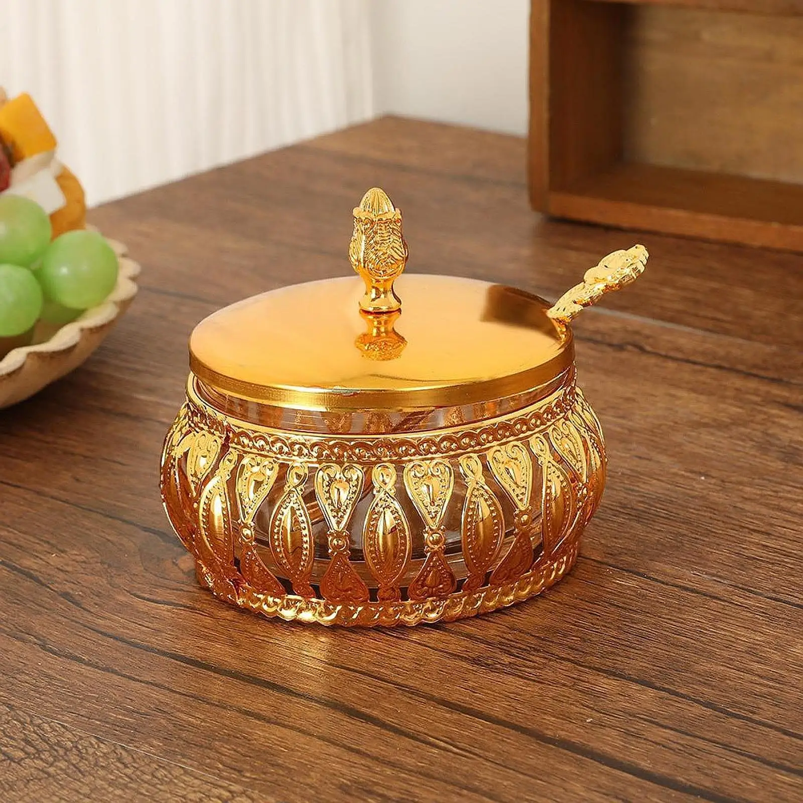 Azucarero multifuncional con tapa y cuchara, soporte para azúcar de estilo europeo, tarro de condimentos para encimera, Bar en casa