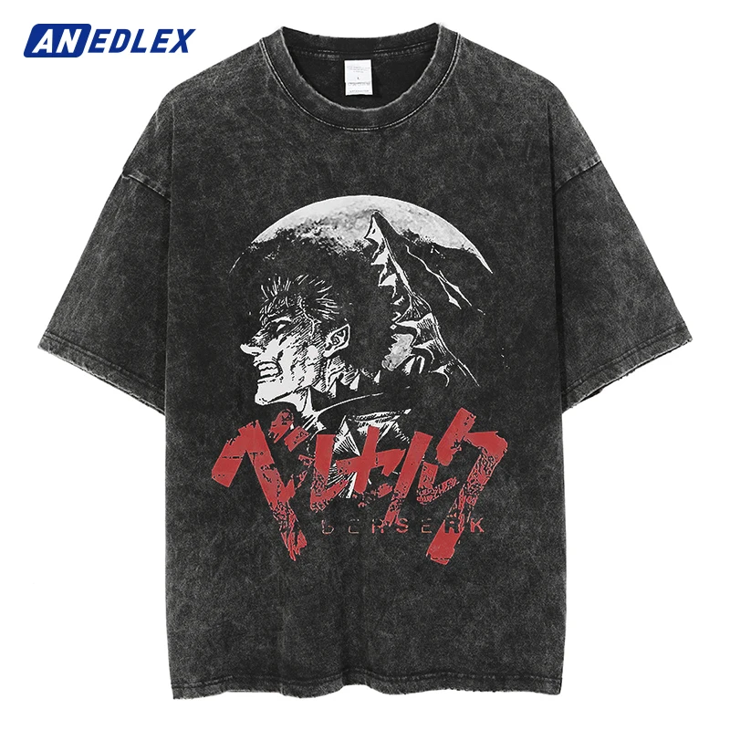 

Hip Hop Streetwear Harajuku T Shirt Japanese Anime Print Washed Tshirt Men Summer Short Sleeve T-Shirt Cotton Loose Tops Tees