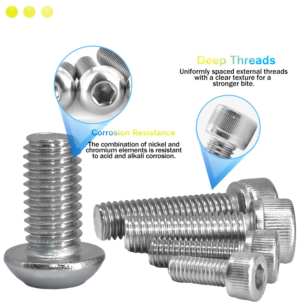 육각 소켓 헤드 캡 나사, 304 A2 라운드 스테인리스 스틸, ISO7380 알렌 볼트, DIN912, M2, M2.5, M3, M4, M5, M6, M8, L = 4-55mm, 5-55 개