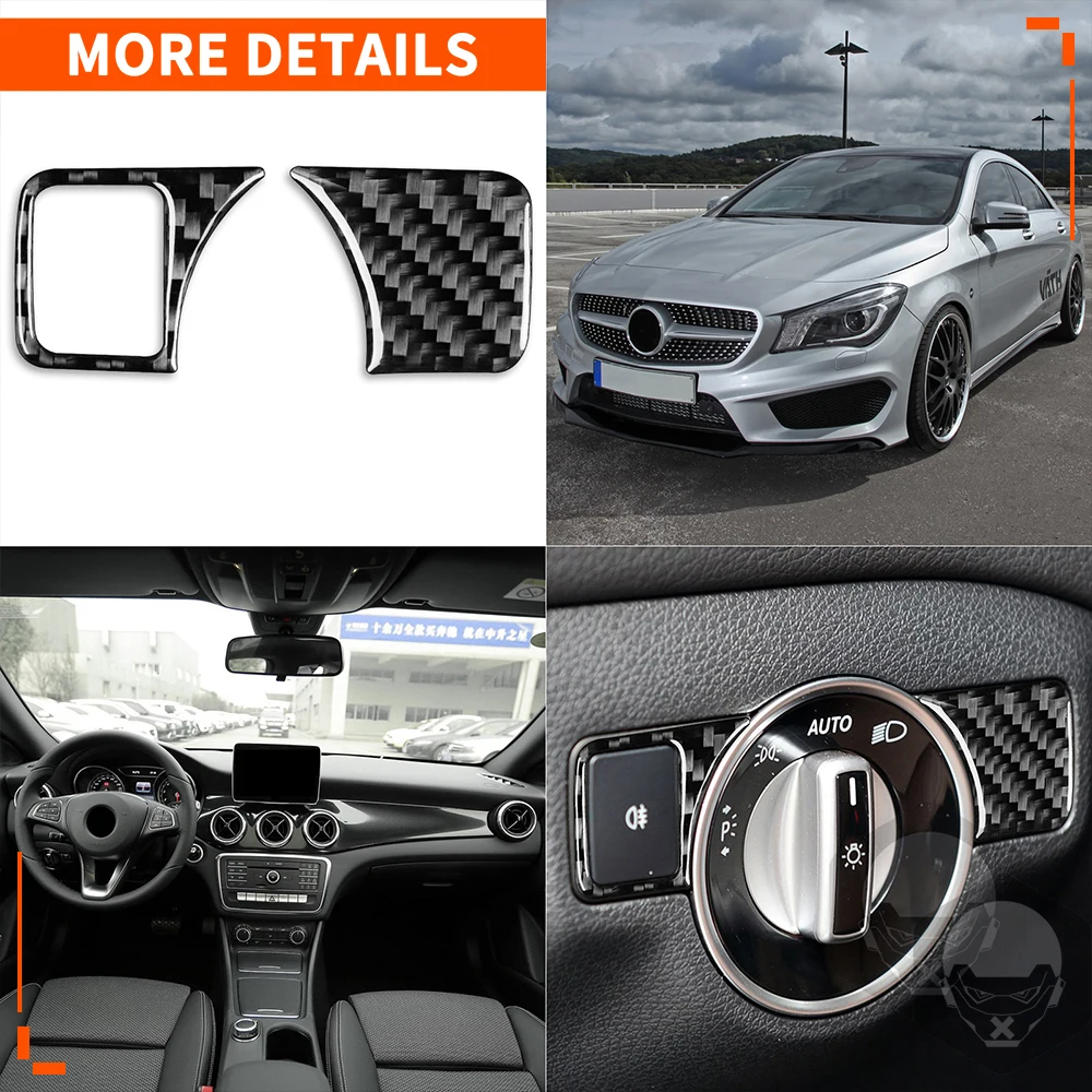 For Mercedes-Benz CLA C117 2014-2018 GLA X156 2015-2019 Carbon Fiber Car Accessories Sticker Dim Light Knob Button Cover Trim