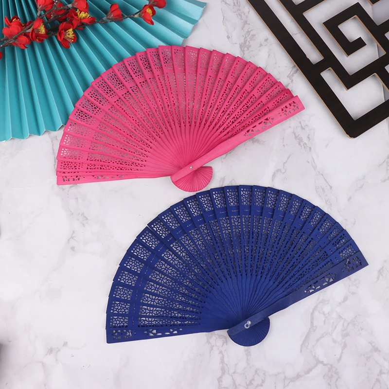 1pc Fashion Wedding Hand Fragrant Party Carved Folding Fan Chinese Wooden Fan Vintage Hollow Antiquity Folding Fan Gifts