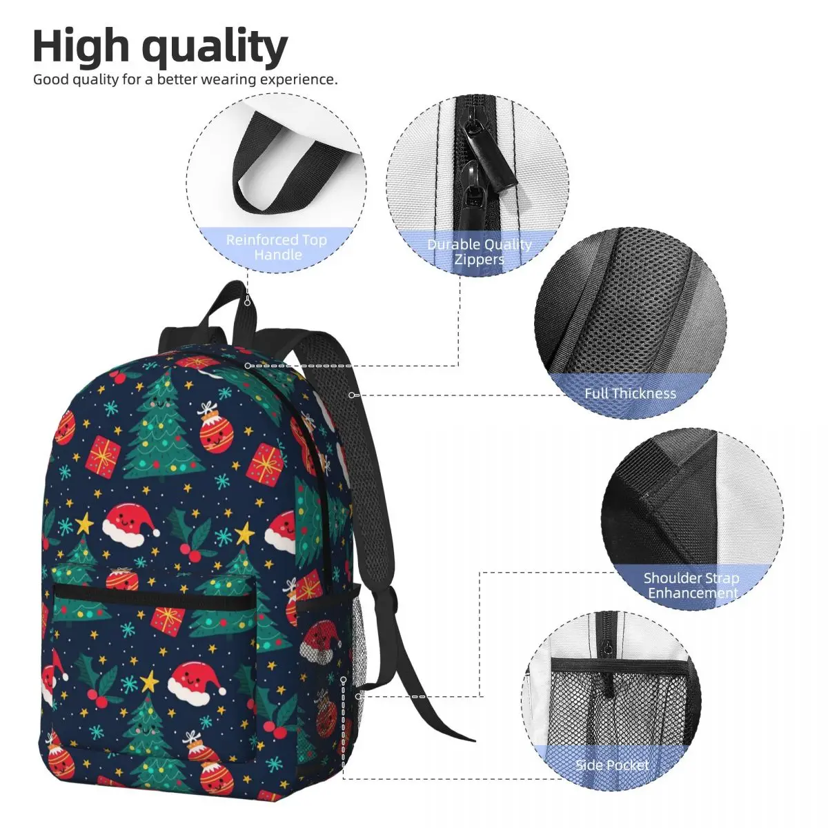 Merry Christmas & Happy Holidays! Backpack Daypack Large Capacity Boys Girls BookBag School Bag Shoulder Bags for Men Women