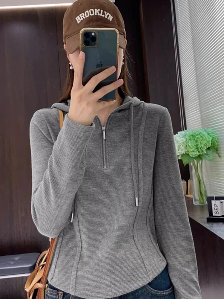 

Dstring Hooded Long Sve Sweatirt Autumn Slim Fit Versatile Base Layer Casual Simple Overhead irt Commute Sle